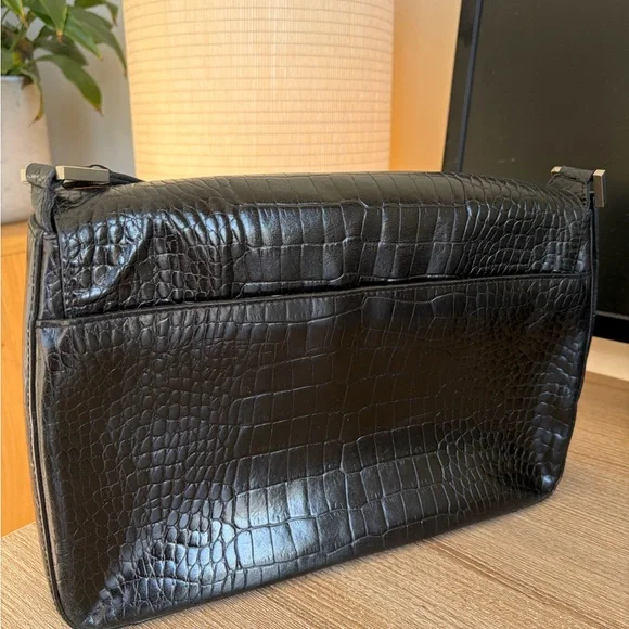 Ralph Lauren Black Crocodile-Embossed Crossbody Bag